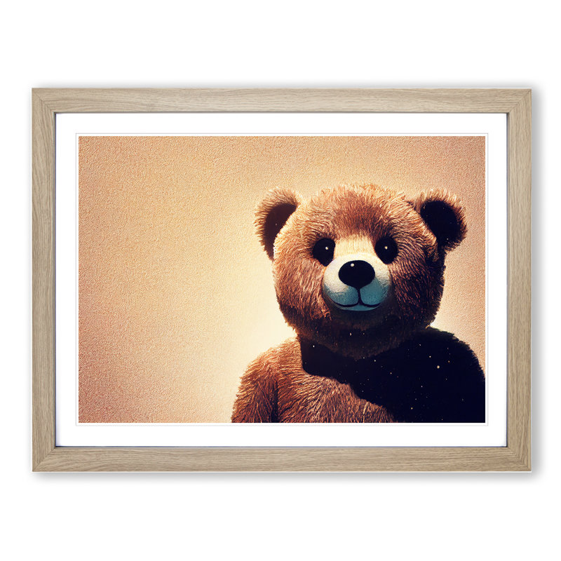 A Teddy Bear - Single Picture Frame Print, 34cm H x 46cm W x 2cm D, Oak