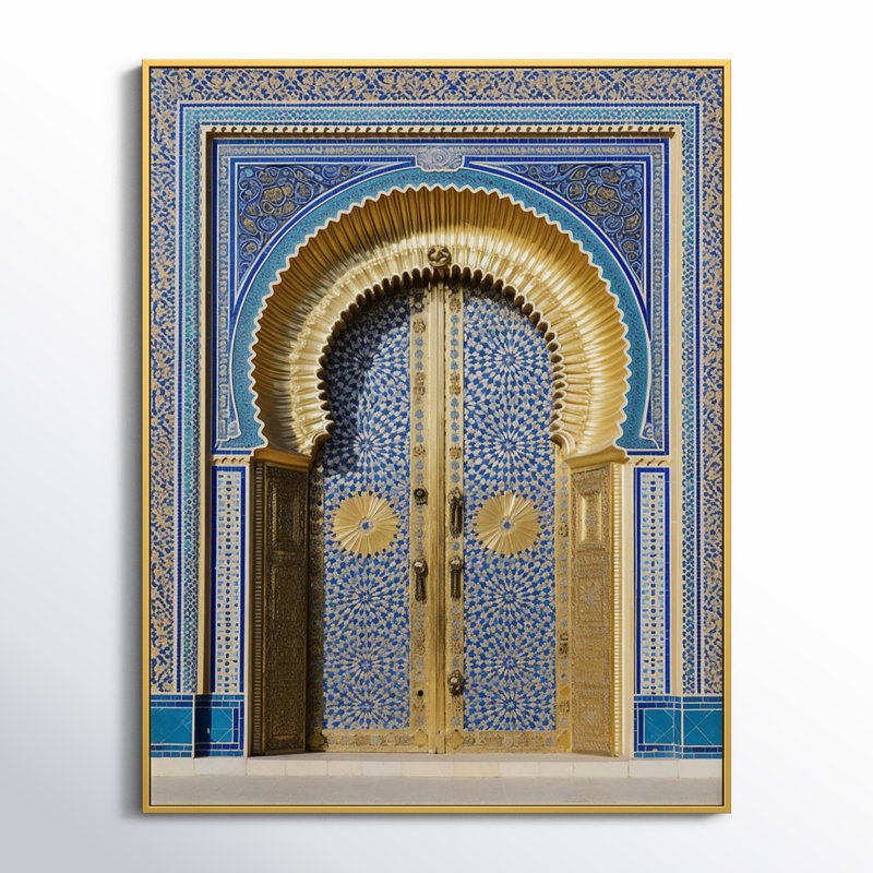 Art mural sur toile Morroco Palace Golden Doors II - campagne, H 44 po x l 34 po x P 1,5 po, Cadre flottant doré