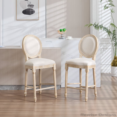 French Country Upholstered Dining Chairs with Round Back, Set of 2