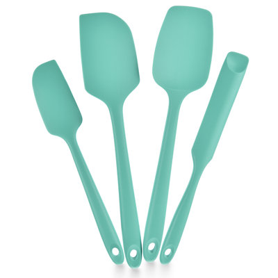 U-Taste 600ºF Heat Resistant Silicone Spatulas: Flexible Food-Grade Silicon Baking Scraper, Kitchen Cooking Mixing Utensils with Upgraded Sturdy Handle Tip for Nonstick Cookware (4-Pc., Teal)