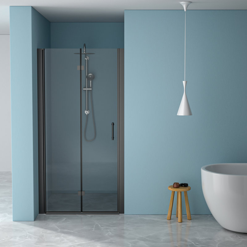 36 - Inch Wide X 72 High Fold Shower Door In Matte Black, Featuring Tempered Glass, Bi Function, Resistance To , Stainless Steel Frame, Reversible Hinges, 180° Rotation For Space Efficiency,