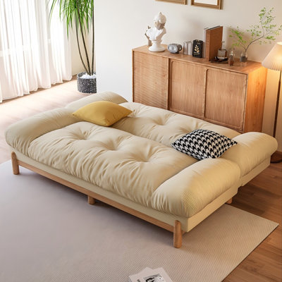 Beige Modern Minimalist Corduroy Sofa Bed with Cushions