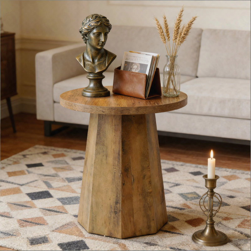 Table basse en bois, petite table de bout, table d'appoint, table de lecture ronde