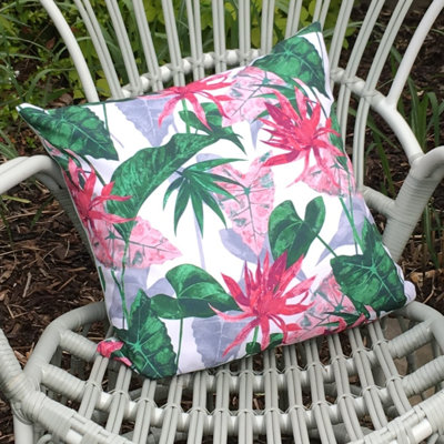 Hantsport Tropical Pink Flower Indoor / Outdoor Floral Square Throw Pillow Cover