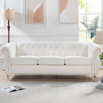 84" Rolled Arm Chesterfield 3 Seater Sofa