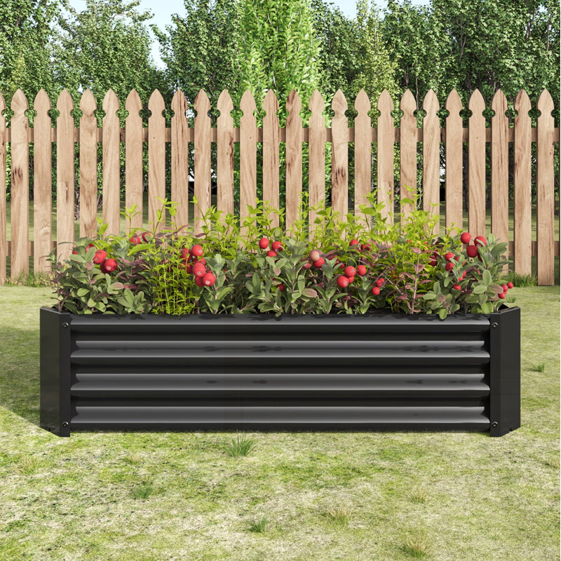  Metal Raised Rectangle Planter Beds, Black
