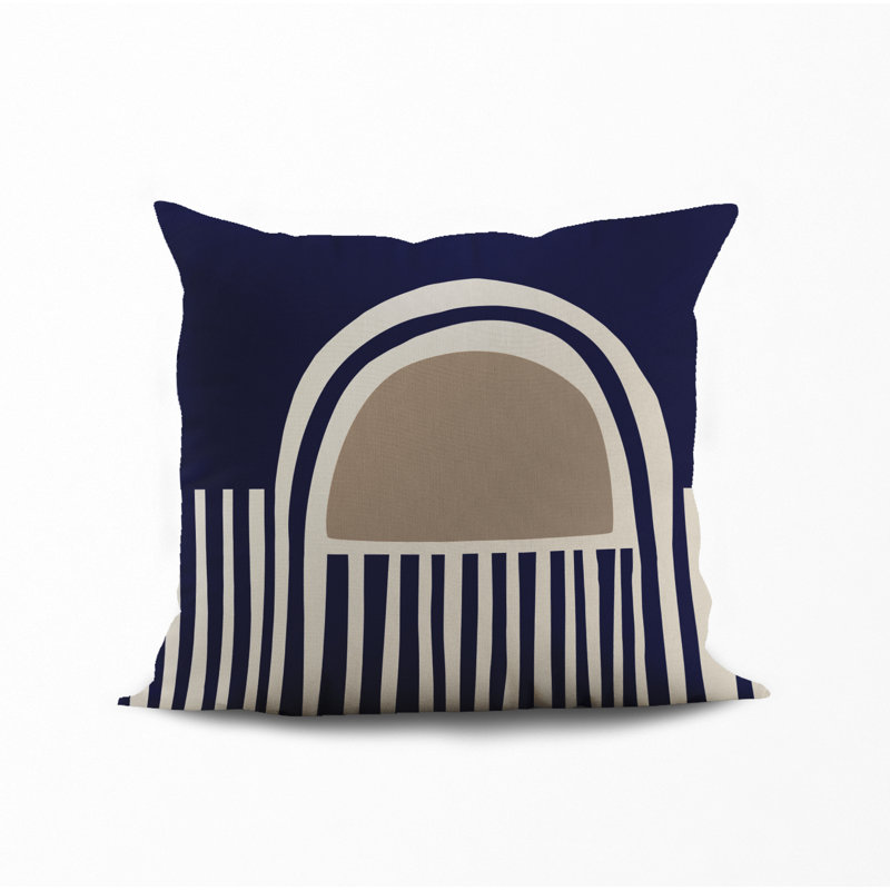 Jeté carré en polyester intérieur / extérieur, Beige/bleu marine, L 15 po x H 15 po