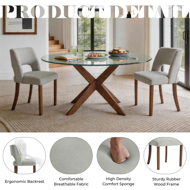 4-Piece Chenille Upholstered Solid Wood Dining Chair Set, Light Gray
