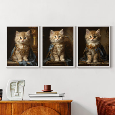 Royal Animals  Series  LXIV  -Set Of 3 Framed Giclee Prints -Ready to Hang