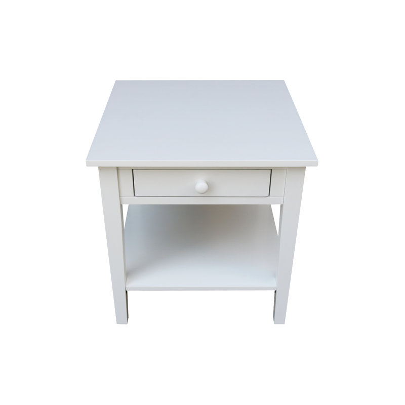 Table de bout en bois massif avec rangement Tiller, Blanc