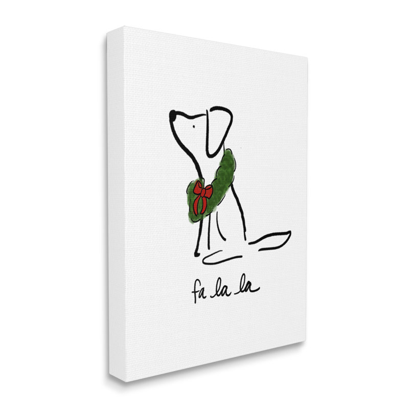 Fa Fa La La Holiday Doging Dog Line Doodle Wreath Black, estampe numérique encadrée, art texturé par Anna Whitham