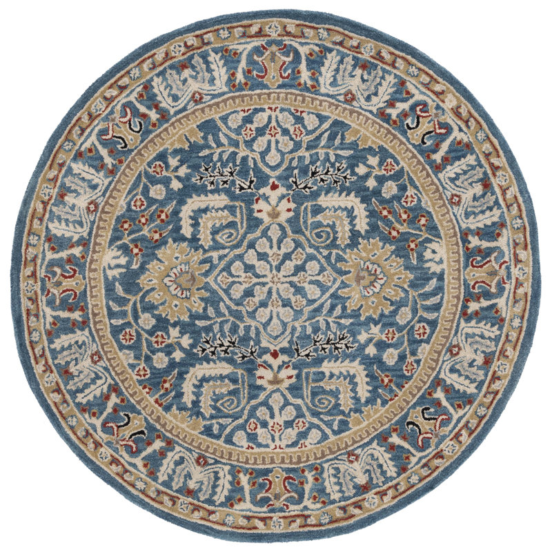 Armintha Oriental Wool Dark Blue Area Rug, Round 6'