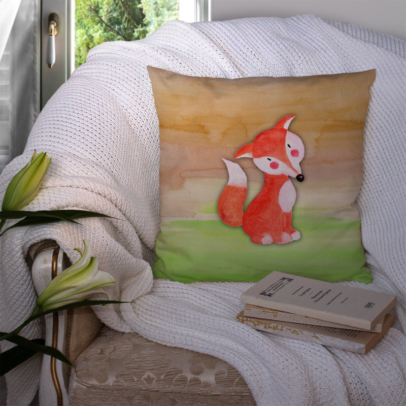 Coussin décoratif intérieur/extérieur aquarelle fox, 14 po x 14 po