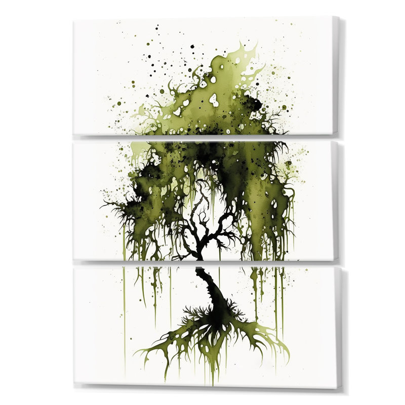 Arbre espagnol vert mousse sur toile, 3 pièces, H 36 po x l 28 po x P 1 po