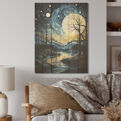 Indigo Intrigue Water Stream - Bicycle Wood Wall Art On Natural Pine Wood