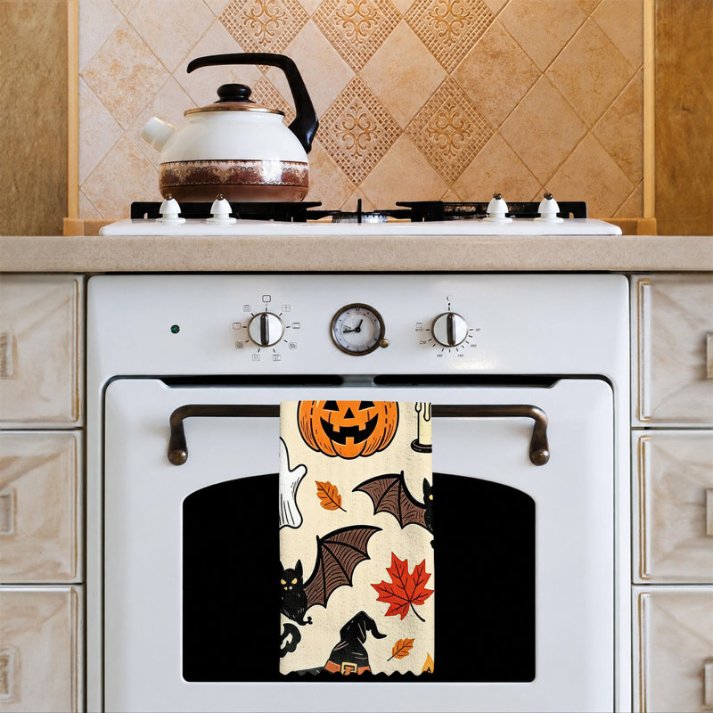  Serviette de cuisine en microfibre d'Halloween, linges à vaisselle réutilisables absorbants, décoratifs résistants à la décoloration, motif d'automne beige 16 po x 24 po