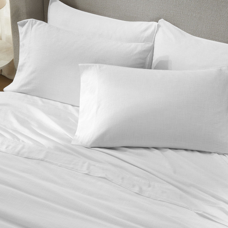 Ensemble de 2 taies d'oreiller en percale 100% coton Chloe, Blanc
