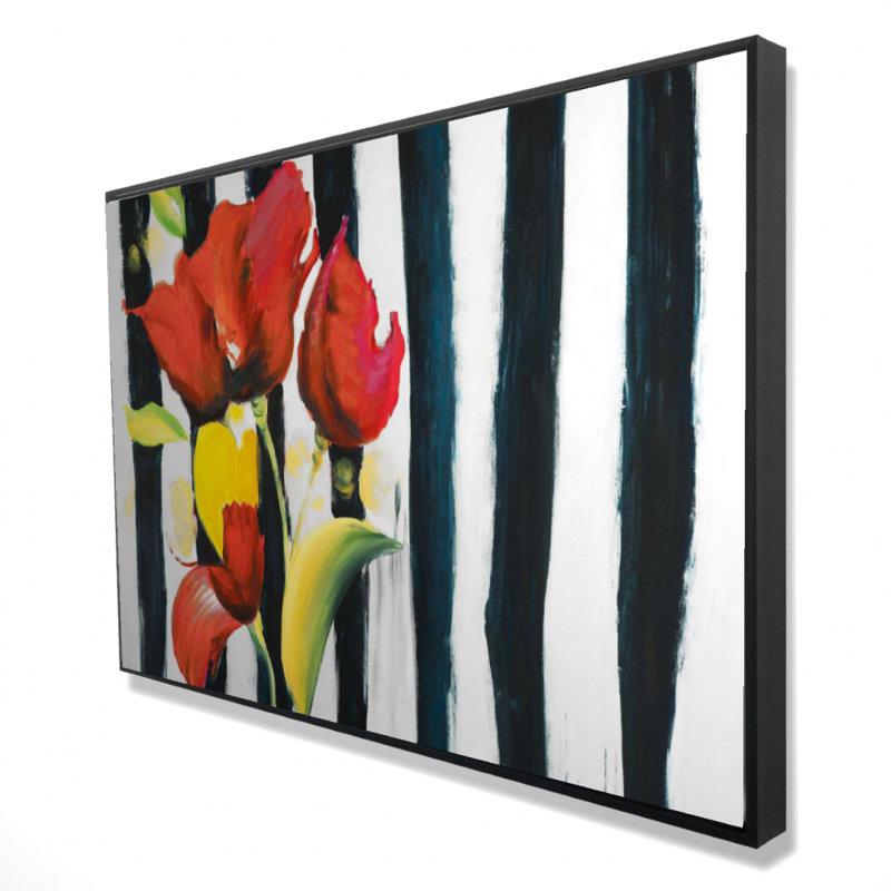 " Red Flowers On Stripes "