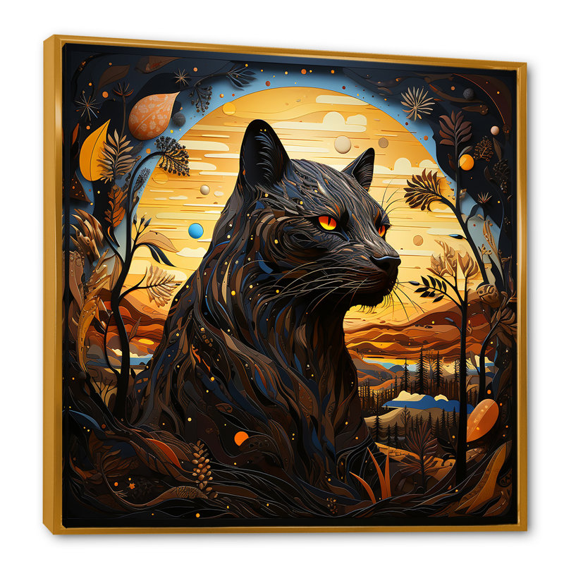 Clair de lune majestueux panthère noire I, Cadre flottant doré, 30" H x 30" W