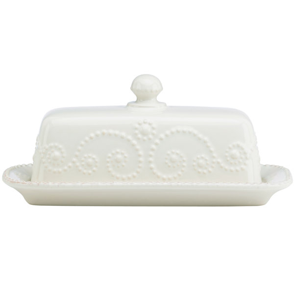 Butter Dish Milestones Pattern Blue and White