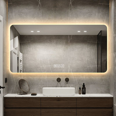 Miroir à DEL de 48 po x 24 po pour la salle de bain - Excellente résistance à la corrosion, changement tricolore, fonctionnalité brouillard rétroéclairé tricolore