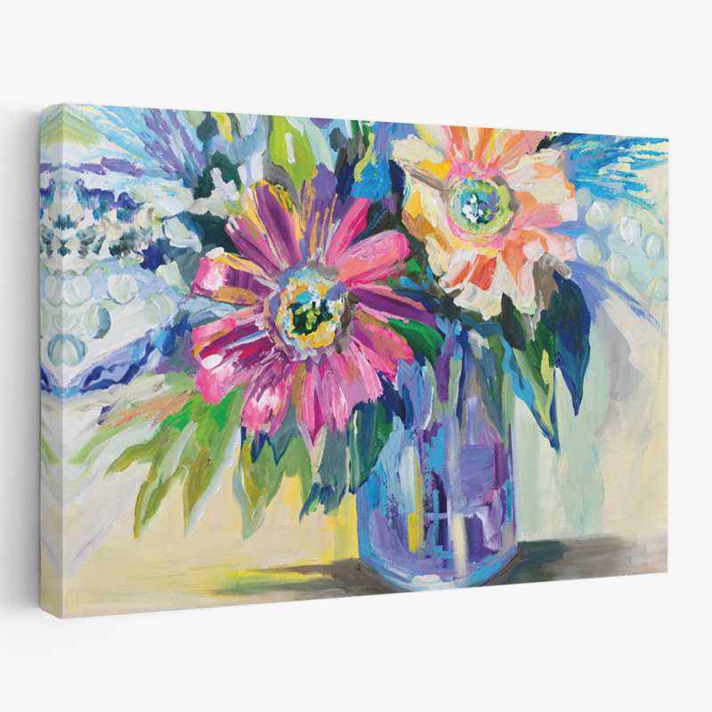 Fleurs et art bleu éblouissant, H 16 po x l 24 po