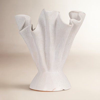 Stoneware Ruffled Vase with Reactive Glaze