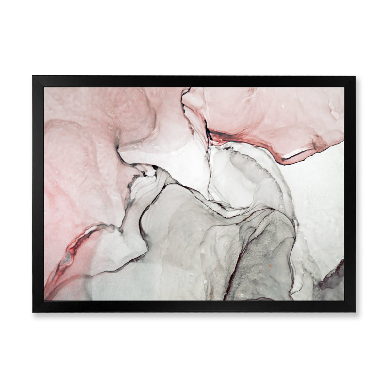 Art mural sur toile luxueux rose gris marbré II, Toile avec cadre photo, H 16 po x l 32 po, Noir
