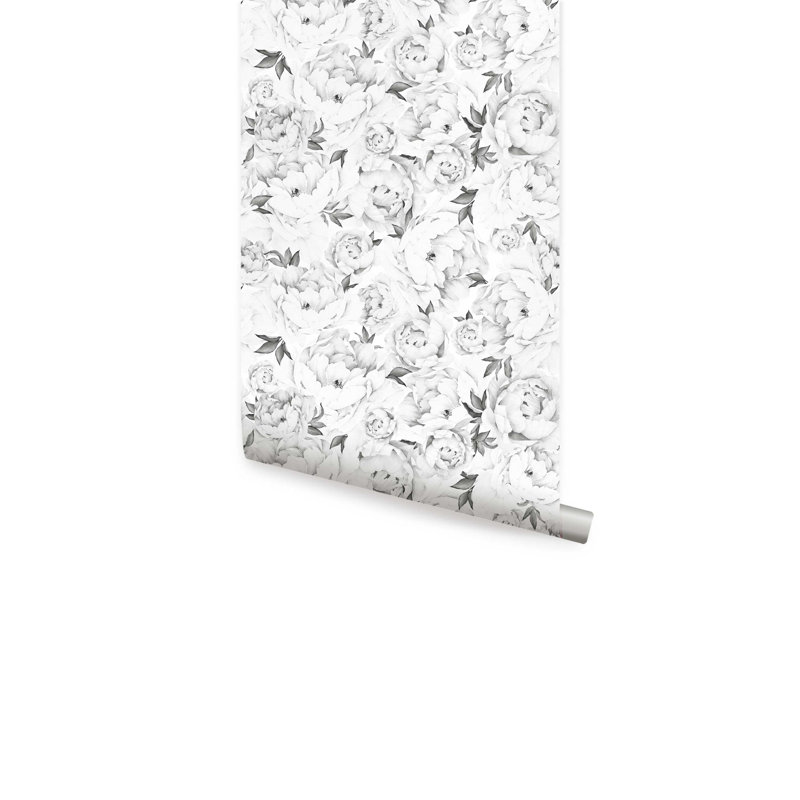 Papier peint adhésif à petites pivoines, Noir / blanc