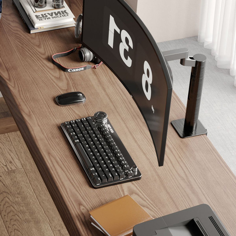 Light walnut L-Shaped Solid Wood desks, Left Hand Return, 29.53" H x 62.99" W x 35.43" D