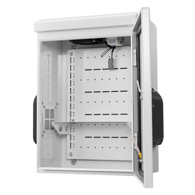 Outdoor Electrical Box, Cold-Rolled Steel, Electrical Junction Box with Thermostat and Fan, Rain Hood, Ventilated Design, IP65 Waterproof Hinged Enclosure, Wall/Pole Mounted, 20 x 16 x 8 in
