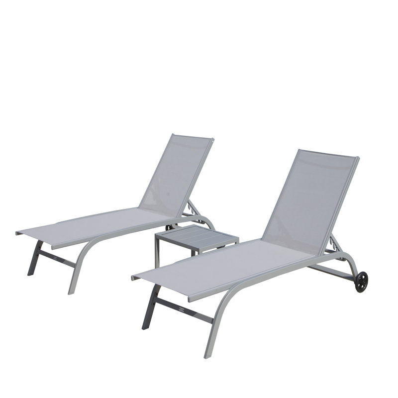 Ensemble de 3 chaises longues d'extérieur, Gris