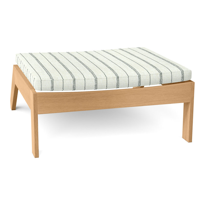 Ashland Outdoor Teak Ottoman with Cushion, Rollo Lace InsideOut® Linen, Welt, Natural Teak