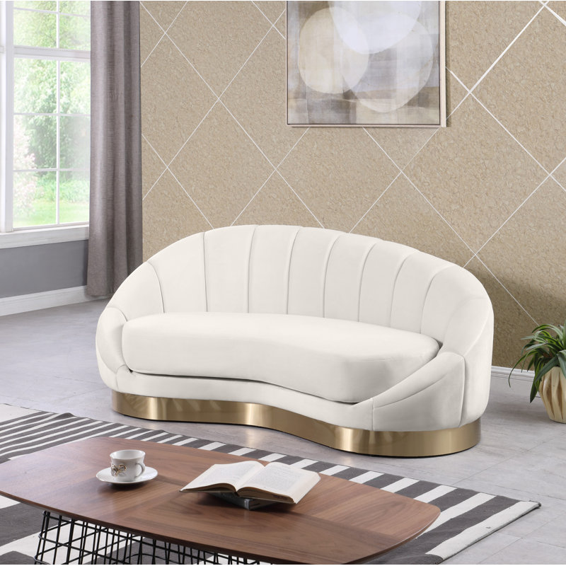 Shelly 79" Velvet Curved Loveseat, Cream Velvet