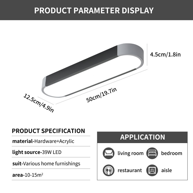 Masek 1 - Light 19.7" Simple Rectangle Acrylic LED Flush Mount