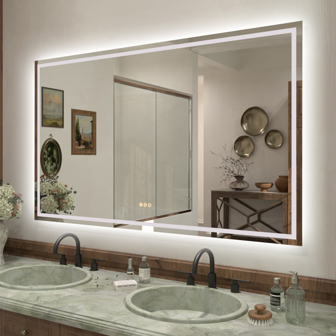 TMMV Rectangular Frameless LED Light Anti-Fog Wall Bathroom Vanity Mirror In Polished Crystal Ivy Bronx 