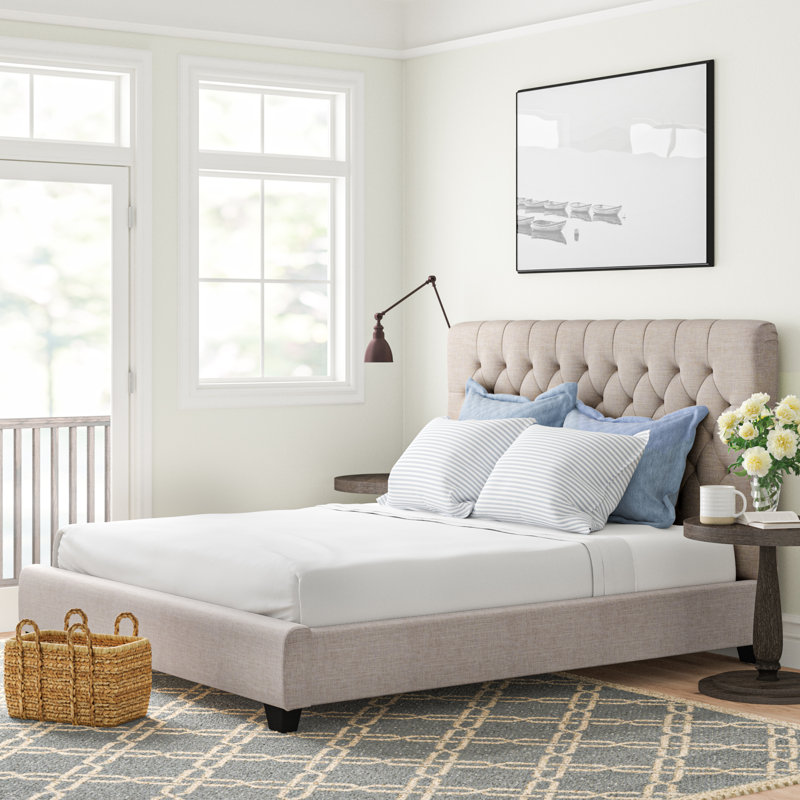 Martines Upholstered Eastern King Panel Bed Oatmeal, King, Beige