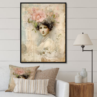 Victorian Lady Pink Roses, impression rustique sur toile