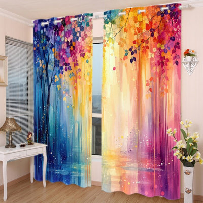 2 PCS rideaux occultant avec œillets, rideaux à motif d'aquarelle artistique, isolant thermique, réducteur de bruit, protection de la vie privée, habillage de fenêtre obscurcissant pour chambre à coucher