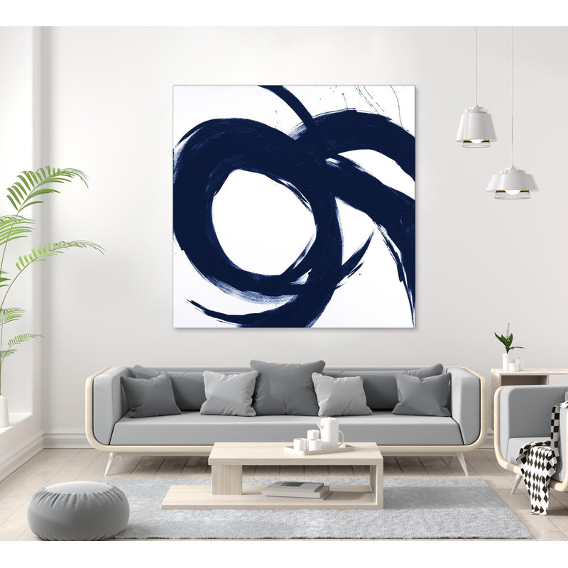 " Navy Circular Strokes II ", 54" H x 54" W x 1.5" D