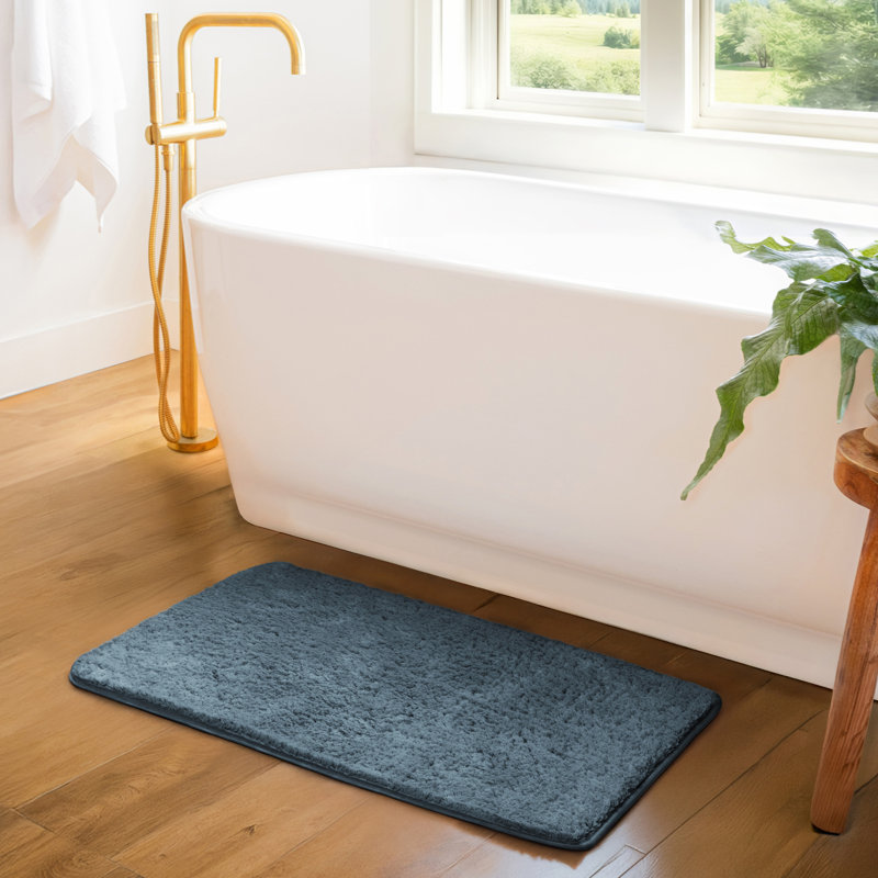 Plush Absorbent Bath Mat Rug with Anti-Skid Rubber Backing, Light Blue, 34" L x 21" W