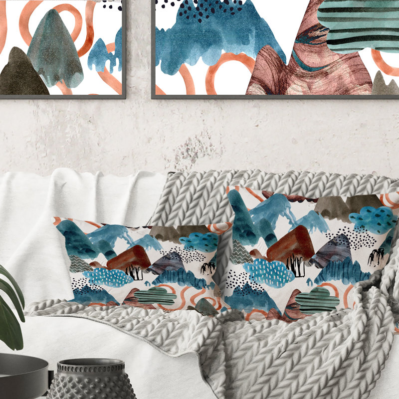 Coussin Blue and Brown Abstract Mountains - Children, 16 po x 16 po