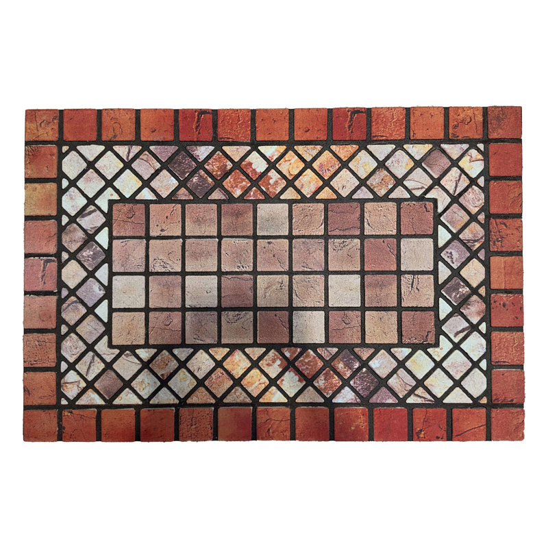 Recycled Rubber Elegant Tile Doormat, Red Border