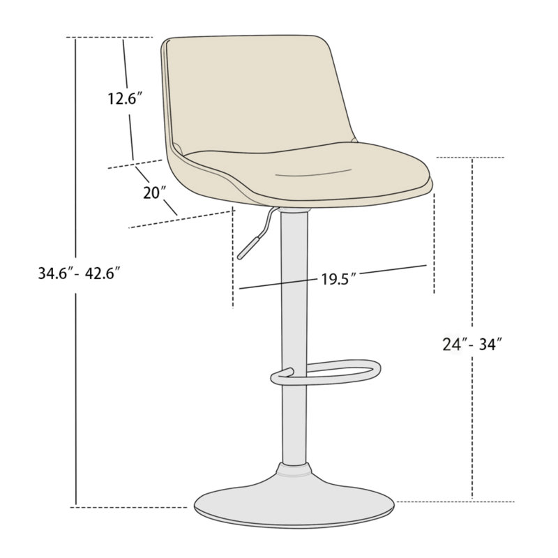 Tabouret pivotant à hauteur réglable Akinori, Noir, 3