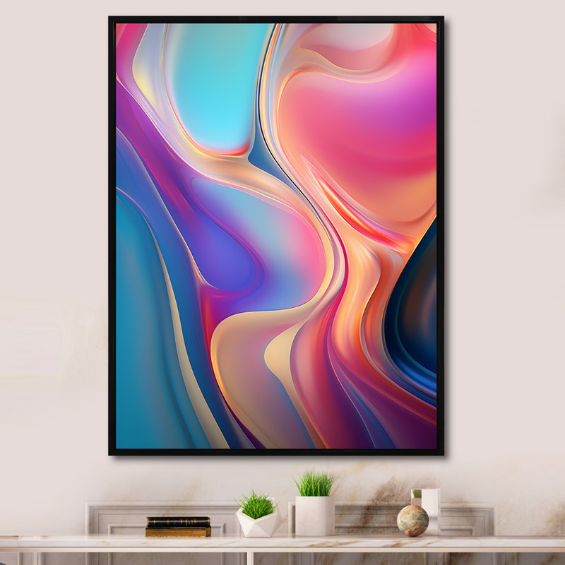 Art transitionnel sur toile, "Transitional" rose et bleu, H 40 po x l 30 po x P 1,5 po, Cadre flottant noir