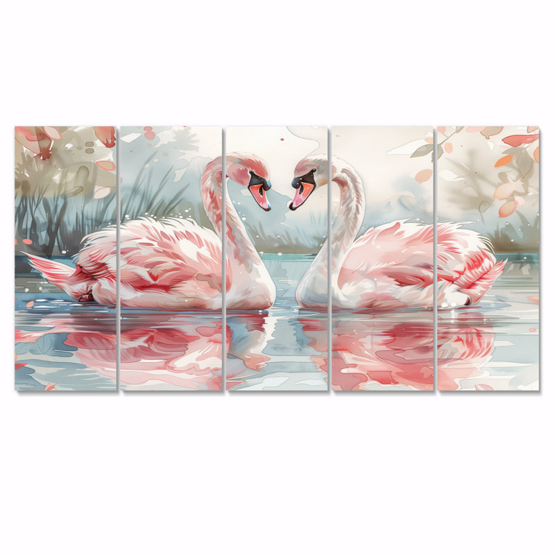 Rose, blanc, cygne, étang, romance II, H 32 po x l 80 po