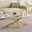 Table basse 39 po avec plateau en verre trempé et pieds en croix dorée 39 po