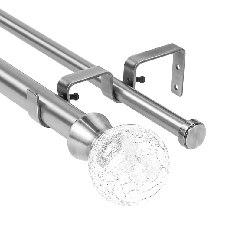 Tringle à rideaux double en verre craquelé Mullett, Acier brossé, H 1 po x l 120 po x P 1 po