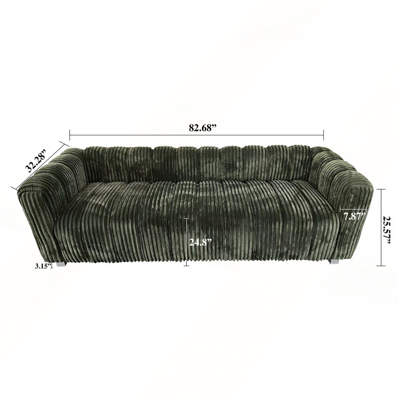 Canapé rembourré en velours côtelé 82,6 po Cillin, Vert