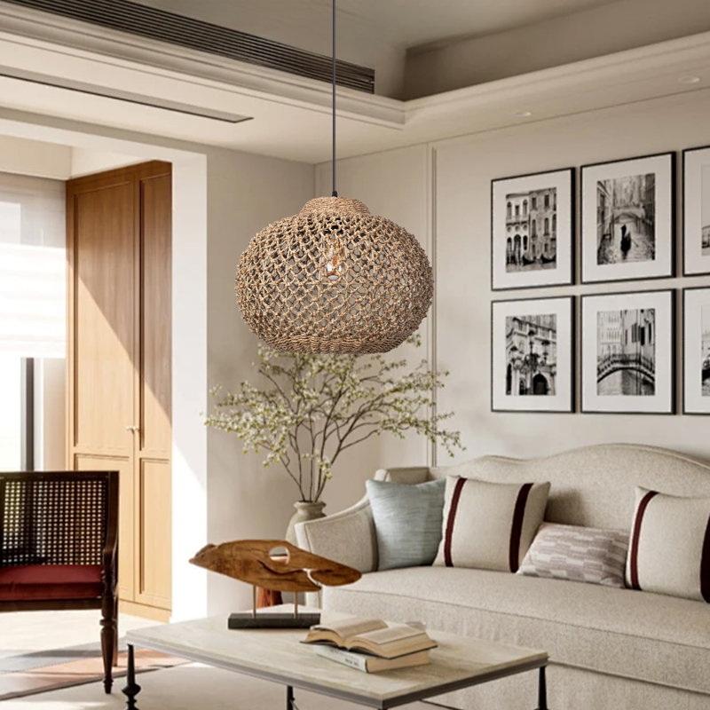 Rattan Pendant Lights for Kitchen Island,Globe Rattan Pendant Shade, 11.81" H x 15.75" W x 15.75" D